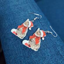 1對簡約的歐美風格聖誕主題耳環,包括聖誕老人、吉娃娃、聖誕帽、貓、馴鹿、聖誕樹、鈴鐺-誇張的聖誕老人耳環-節日禮品和紀念品 - 黑色 - 查看 5