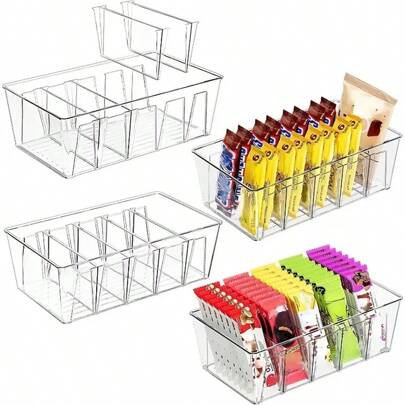 1 Pezzo Scatola Di Stoccaggio In Plastica Con Divisori Rimovibili Per L'organizzazione, Stoccaggio Dispensa, Frigo Cucina, Mobile Piano Cottura, Forniture Per La Cucina Domestica