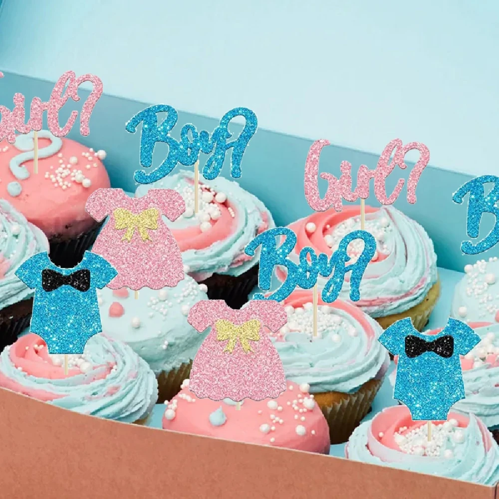 13 PCS Glitter Gender Reveal Cake Toppers, Gender Reveal Decoration ...