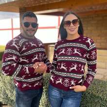 Bonita Duo reno tipo Suéter navideño pareja novios amigos familia - Rojo violeta - Ver 2