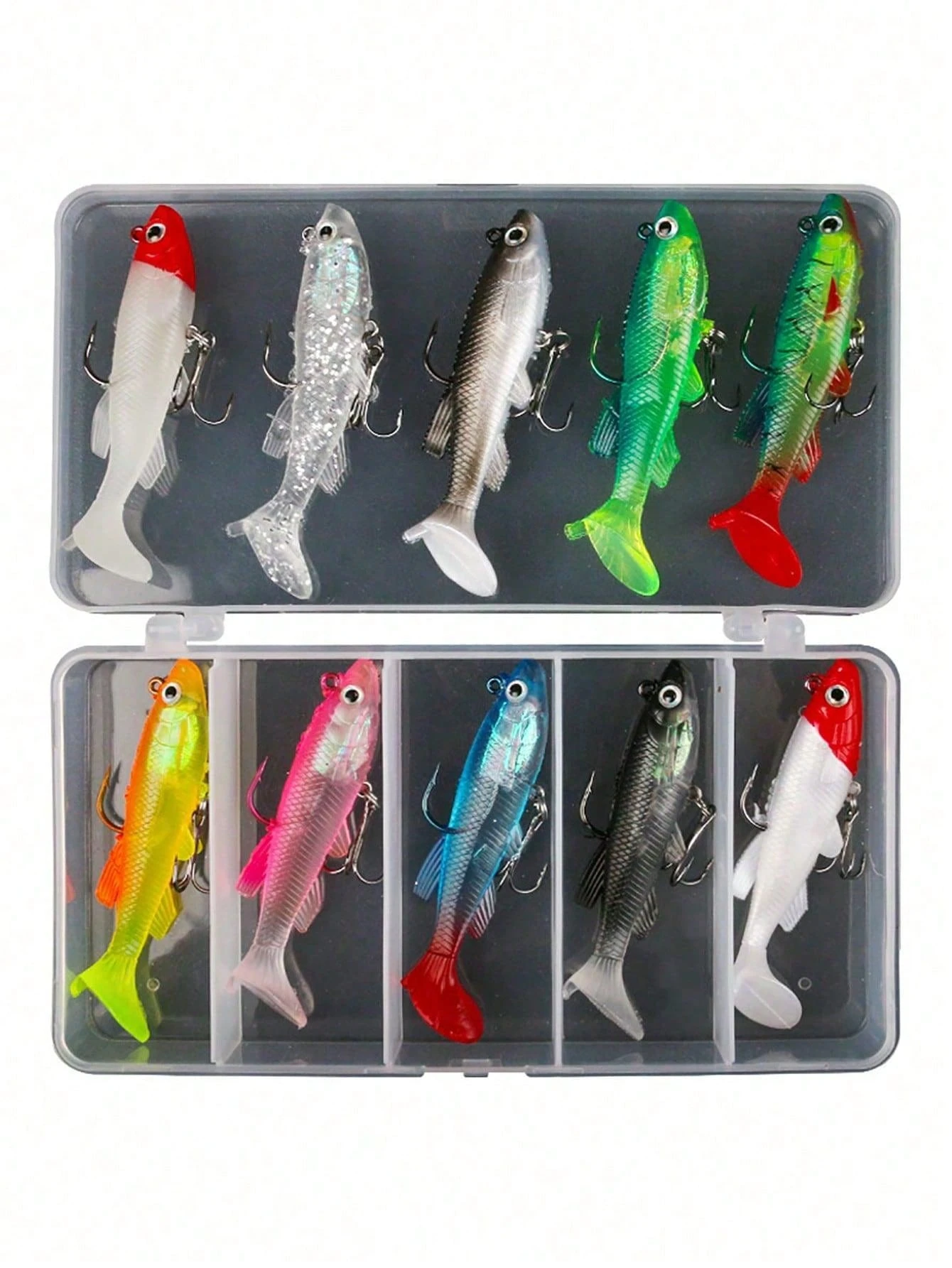 Fishing 10pcs/Set PreRigged Paddle Tail Swimbait Jigs Heads Lure For