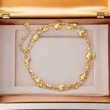 1 Piece Of Stainless Steel Plated With 18k, Light Luxury, Fashionable Elegant, Cool And Personalized, Round Bead Love Double-Layer Bracelet, Stacked Chain, Suitable For Daily Wear By Women