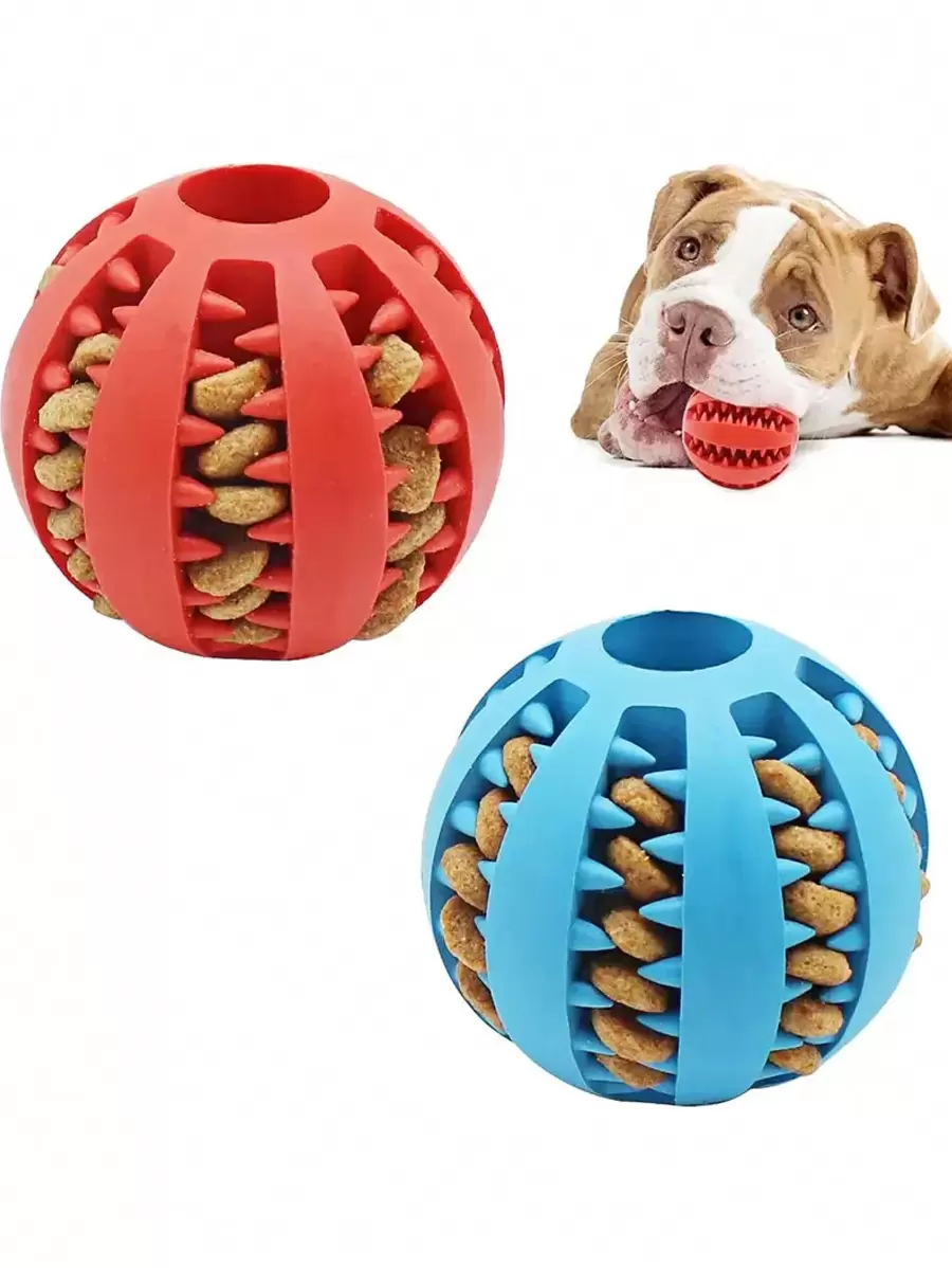 1pc Random Color Dog Ball Toy, Interactive Elastic Puppy Chew Toy, Teeth Cleaning Rubber Food Ball Toy, Pet Supplies Accessory