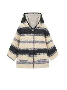 女童时尚条纹连帽外套，秋冬保暖