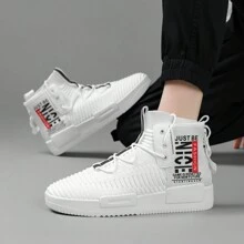 Men's Walking Shoes Lace Up High Top Sneakers Athletic Hip Hop Shoes Casual Breathable Shoe For Men - 白色 - 查看 2