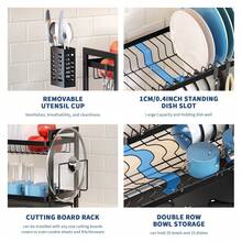 2層廚房碗架,帶有旋轉式排水管和碗碟烘乾板,多功能餐具整理收納 - 金色 - 查看 5