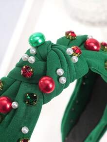 1pc Fashionable ChristmasBeaded, Pearl, Jewel Knotted Wide Headband, Holiday & Daily Wear Hair Accessory, Lovely Gift For Women ,Beauty ,Hair Hair Hoop ,Hairband For Women