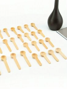 迷你自然木制家居厨房烹饪蜂蜜咖啡勺工具勺盐调味木咖啡蜂蜜圣诞礼物 - 米色 - 查看 2