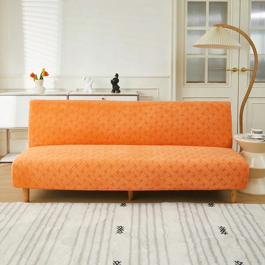 1pc Jacquard Geometry Pattern Sofa Bed Cover High Elasticity Easy Installation Suitable For Various Sizes All-Season-Use Pet Scratch-Proof Foldable Sofa Bed Cover - Orange - View 1