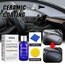 1入組30ml 汽車塑料翻新水晶電鍍液 汽車儀表板內飾清潔除汙塵翻新新亮塗層 + 海棉 + 毛巾 - 藍色 - 查看 7