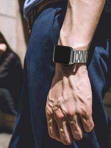 1入組男女皆宜銀色實心不銹鋼三樹鏈手鍊,可與apple Watch兼容,並帶有手錶工具 - 銀色 - 查看 5