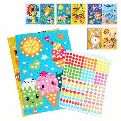 1/2/6/10 套彩色圆点贴纸、艺术和工艺品用品、创意认知工具、动物卡通图案、圣诞礼物、手眼协调