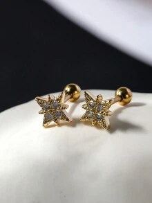 1對銅製骨形立體耳針,適合女性日常穿戴 - 金色 - 查看 3