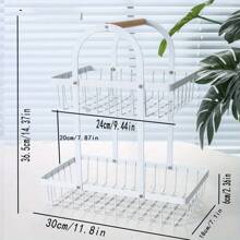 雙層鐵製水果籃,木柄設計適用於野餐、露營、廚房儲物及農場展示 - 黑色 - 查看 3