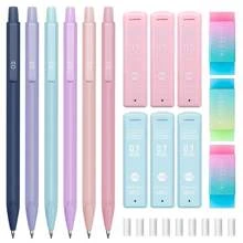 Śliczny zestaw ołówków mechanicznych, 6 SZTUK pastelowych ołówków mechanicznych 0,5 mm i 0,7 mm z 360 SZTUKAMI ołówków HB, 3 SZTUKAMI gumek i 9 SZTUK wkładów gumek, estetyczne ołówki mechaniczne dla dziewcząt piszących, odpowiednie dla uczniów, studentów, uniwersytetów