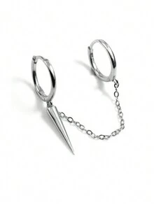 1對時尚混搭鍊條雙穿吊墜耳環&圈環耳環,精巧的日常配飾,作為女性完美禮物,每天佩戴 - 彩色 - 查看 4