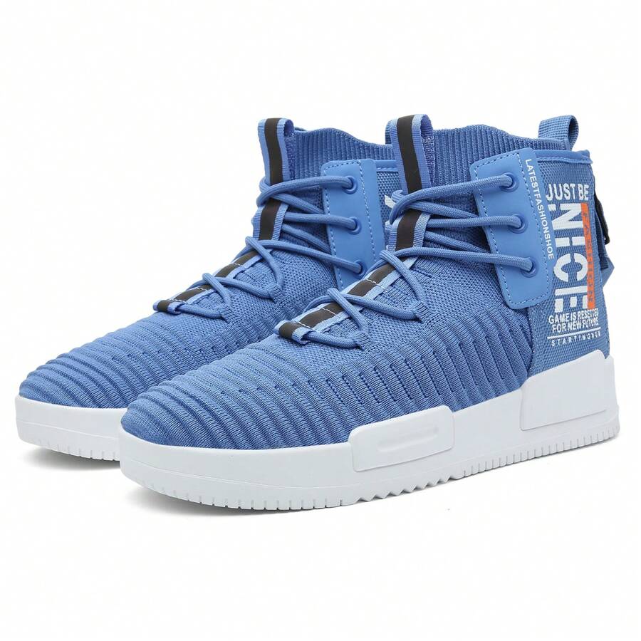 Men's Walking Shoes Lace Up High Top Sneakers Athletic Hip Hop Shoes Casual Breathable Shoe For Men - 藍色 - 查看 1