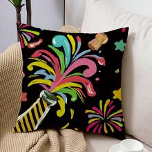 4入組新年快樂的聚酯印花靠墊套,配有彩色煙花和香檳,適用於臥室和客廳裝飾 - 彩色 - 查看 5