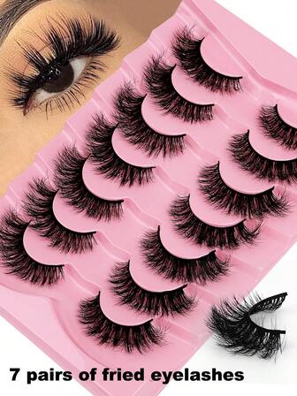 7對c形十字交錯卷翹自然濃密舒適假睫毛,適合聖誕豐盈妝容