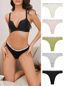 5入組字母絲帶低腰輕盈透氣無縫丁字褲 - 彩色 - 查看 3