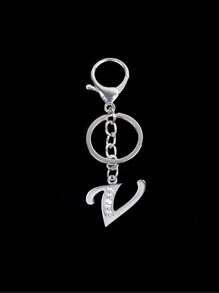 Llave creativa de una pieza de la calle con 26 letras brillantes y llavero de letra capital hueca con diamantes de imitación, regalo personalizado adecuado para todo tipo de personas - Plateado - Ver 26