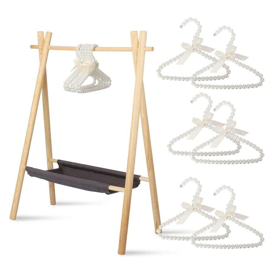 Homehours Dress Up Storage, Small Clothes Rack, Baby Clothes Rack, Baby Clothing Rack, Kids Clothing Rack Storage Shelf, Pet Clothes Rack, Garment Rack with 6Pcs Pearl Hangers for Baby Pets s - Multicolor - View 1