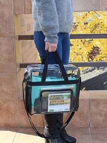 便携式透明 PVC 洗漱包，休闲大容量旅行收纳包，运动防水手提包斜挎包，防水、防沙透明包，沙滩运动野餐零食透明钱包，适合女士书包，学校背包，大容量，行李带设计，便携，适合大学生，非常适合返校、大学、小学、初中、高中、工作、商务、通勤、购物、度假、街头和日式风格女包 - 無色 - 查看 5