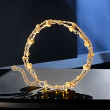 1 Piece Of Stainless Steel Plated With 18k, Light Luxury, Fashionable Elegant, Cool And Personalized, Round Bead Love Double-Layer Bracelet, Stacked Chain, Suitable For Daily Wear By Women