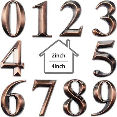 1pc House Numbers 3D Door Mailbox Numbers 0-9 Self Adhesive House Door Numbers House Street Address Numbers Stickers For House, Apartment, Office, Hotel Room, Mailbox Signs (Bronze)