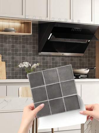 5pcs/set Modern Style Pvc Self-adhesive Removable 20*20cm Dark Grey Ceramic Tile Stickers For Decorating Bedroom, Living Room, Kitchen, Covering Cracks & Scratches In House & Simple House Renovation, Diy Wall Decals