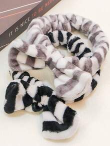 1pc Colorful Striped Hairband, Soft Plush Headband, Bowtie Hair Hoop For Toddler Girls' Washing Face & Makeup & Bath & Party & Pajamas, Adjustable - Black - View 6