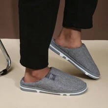 OBOVAY 纯色男士舒适拖鞋，加厚柔软情侣拖鞋，带绒面内衬 - 灰色 - 查看 2