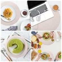 12入組圓形餐墊和杯墊,優雅編織餐墊,可水洗耐熱桌墊,適用於廚房餐桌家庭餐廳感恩節聖誕婚禮派對裝飾 - 杏色 - 查看 8