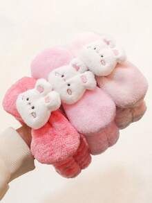 1 件裝女孩/男孩純色粉紅色頭帶,潔面髮帶,美麗兔耳毛絨髮箍,親膚,可調節蝴蝶結,適合浴室、睡衣派對,6 英寸 - 粉色 - 查看 5