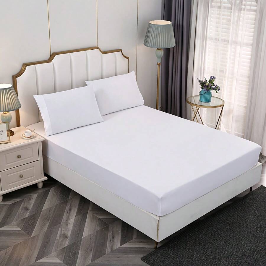 White Fitted Sheet Set Of 3 Pieces [1 Fitted Sheet + 2 Pillow Cases] - White - View 1