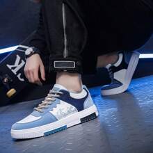 新款男鞋，PU皮革時尚百搭休閒運動鞋，低跟防滑鞋底，適用於四季 - 淺藍色 - 查看 6