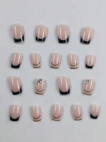 24 件/套簡約黑白法式短方形假指甲,手指美甲技巧 - 彩色 - 查看 3