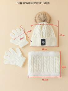1set Children's 8.6-needle Knitted Hat Scarf Glove Set With Pom Poms - White - View 4