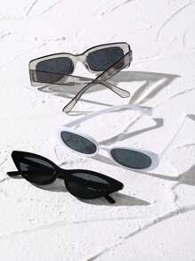 3pcs European And American Square Frame Fashion Glasses With Triangle Lenses - Black and White - View 4