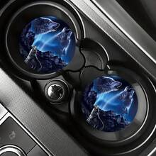 2pcs Car Anti-slip Mat Cup Holder Pad With Creative Pattern Print For Car Decoration And Heat Insulation - Multicolor - View 2