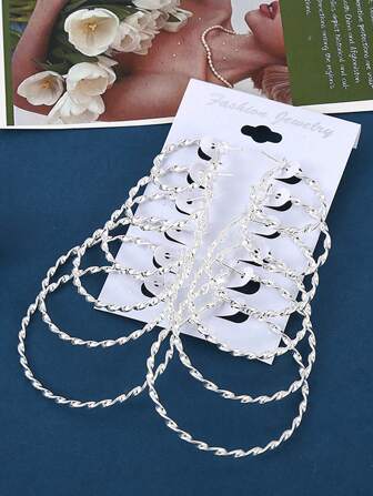 12pcs/set Hoop Earrings Set Stainless Steel Big and Small Different Size Circle Exaggerated C-shaped Decor Gold Hoops Silver Round Hoops Earrings Classic Jewelry Gift Set for Women & Men & Girls Daily Earrings