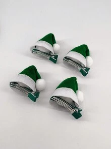 4个/包 女士中号绿色圣诞帽发夹，适用于圣诞鹿耳朵，发饰 - 彩色 - 查看 2