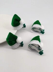4个/包 女士中号绿色圣诞帽发夹，适用于圣诞鹿耳朵，发饰 - 彩色 - 查看 3