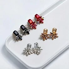 1對鑲有鑽石裝飾的耳環批發新品女士人造水晶吊墜耳環時尚派對珠寶禮品 - 香檳色 - 查看 3