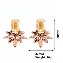 1對鑲有鑽石裝飾的耳環批發新品女士人造水晶吊墜耳環時尚派對珠寶禮品 - 香檳色 - 查看 4