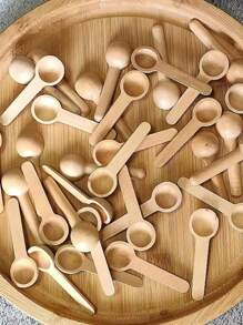 迷你自然木制家居厨房烹饪蜂蜜咖啡勺工具勺盐调味木咖啡蜂蜜圣诞礼物 - 米色 - 查看 1