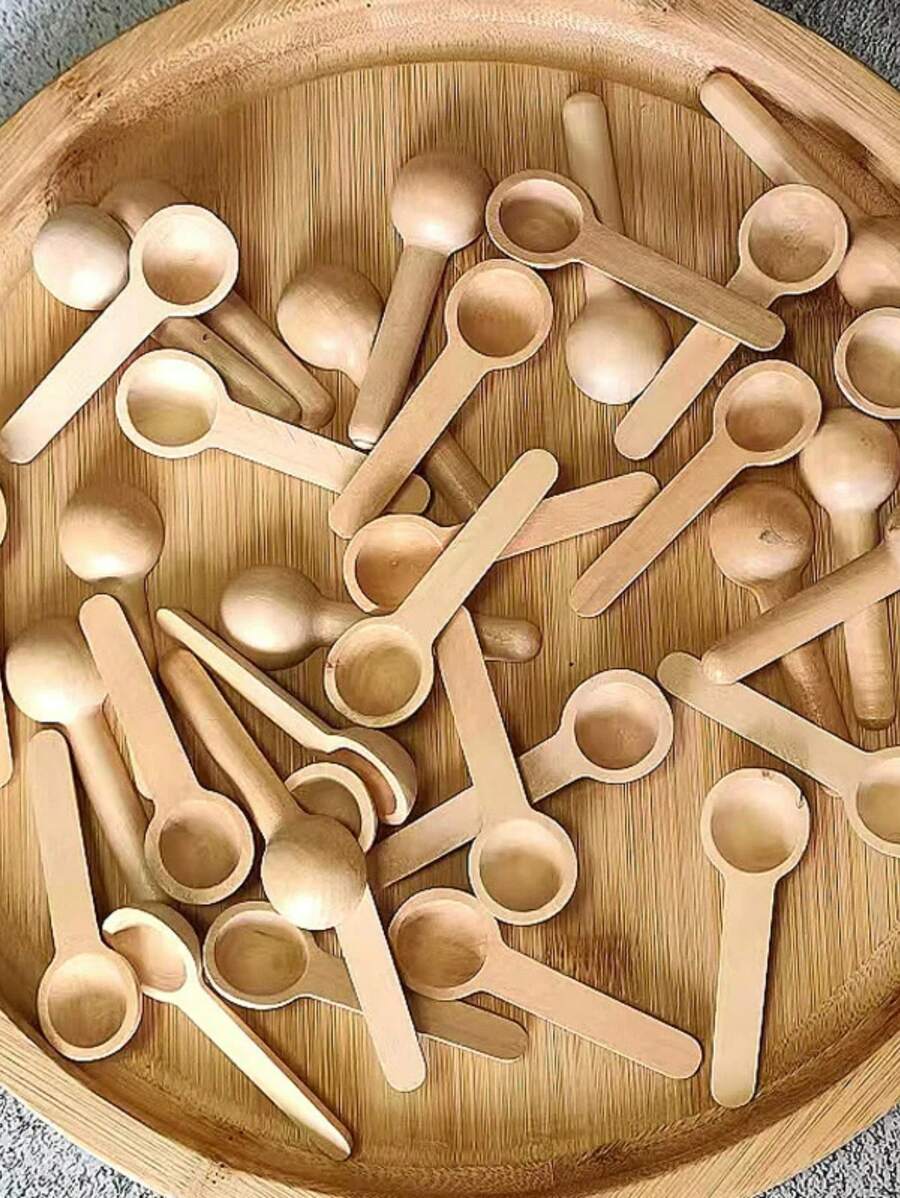 迷你自然木制家居厨房烹饪蜂蜜咖啡勺工具勺盐调味木咖啡蜂蜜圣诞礼物 - 米色 - 查看 1