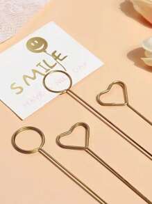 10pcs Metal Heart/Round Bouquet Card Holders For Flower Arrangements - Gold - View 1