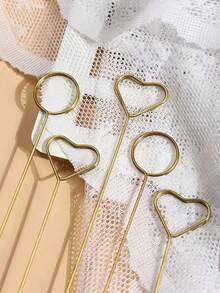 10pcs Metal Heart/Round Bouquet Card Holders For Flower Arrangements - Gold - View 3