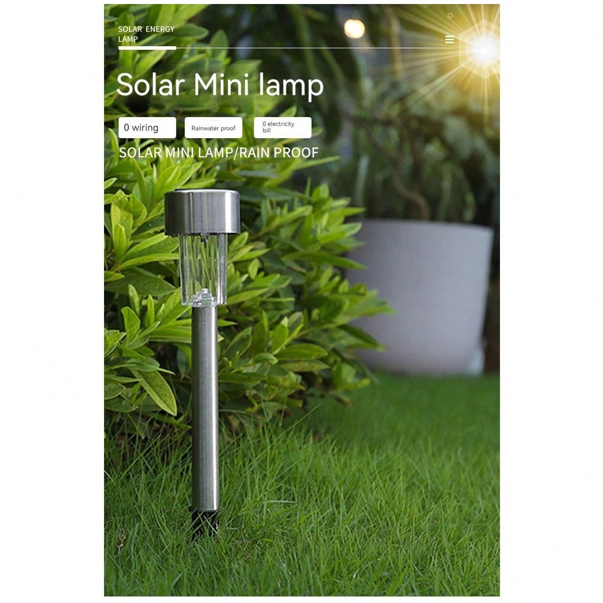 Outdoor Solar Powered Lawn Light Stainless Steel Garden Decoration